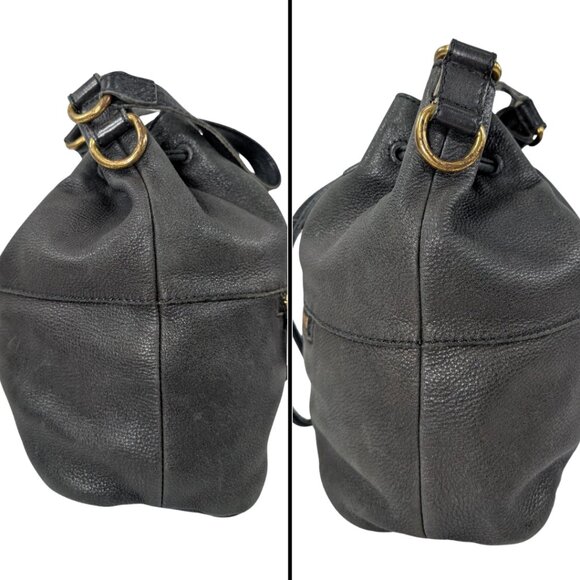 Fossil Vickery Black Leather Drawstring Bucket Shoulder Bag Boho Purse - Picture 4 of 9